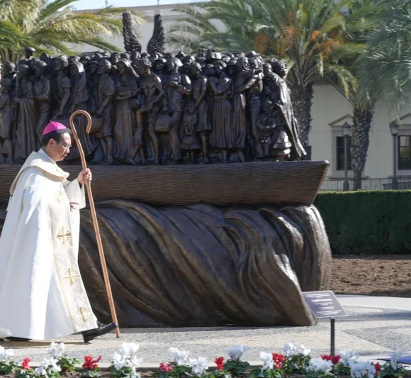 San Diego bishop dedicates sculpture honoring migrants and refugees at college campus