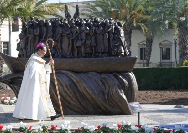 San Diego bishop dedicates sculpture honoring migrants and refugees at college campus